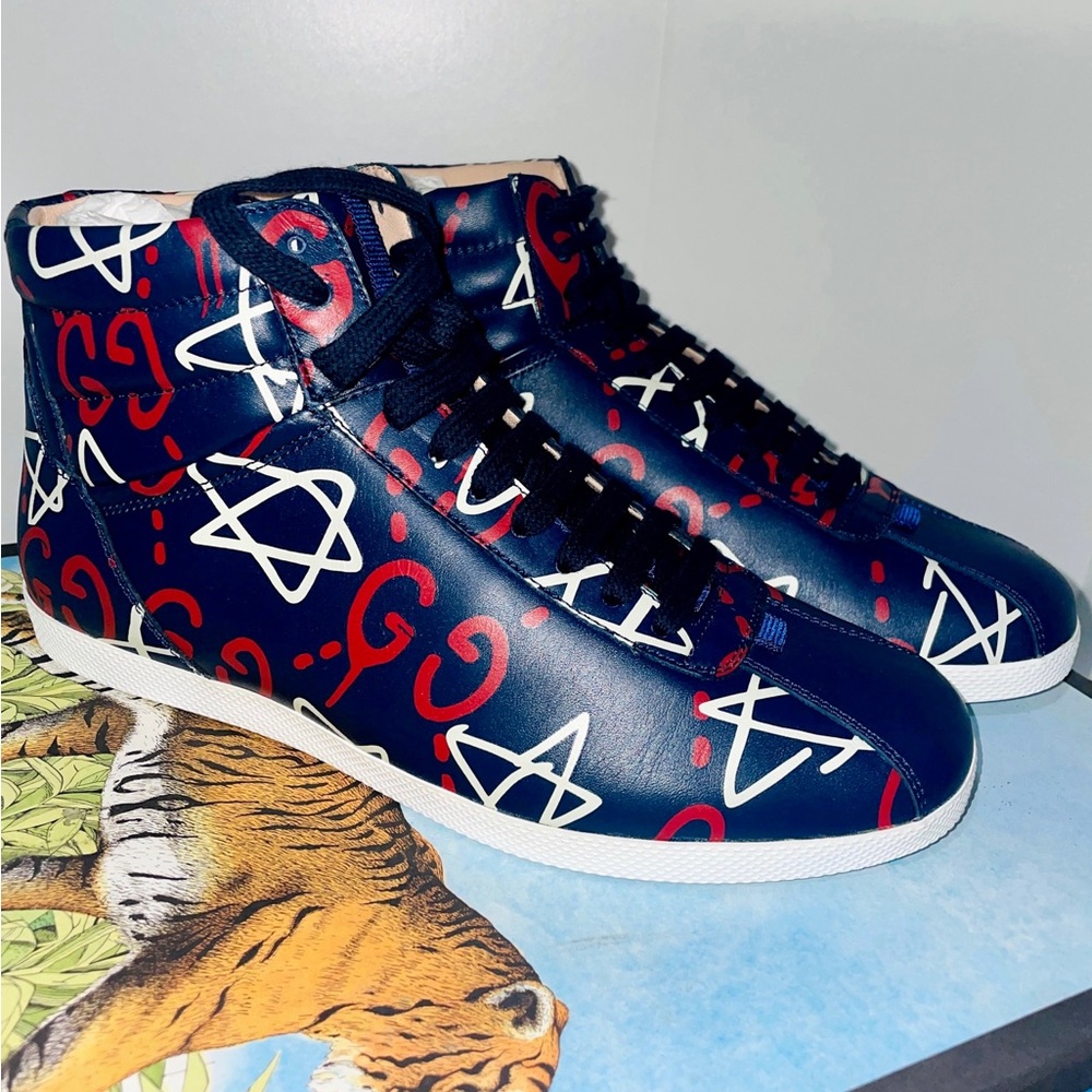 Gucci Ghost Logo High-top Star Leather Sneakers